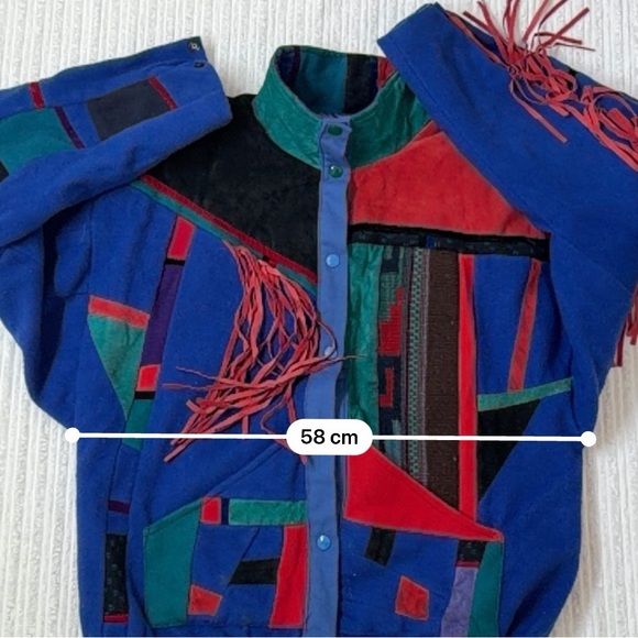 Vintage SFR Southwestern Boho Patchwork Bomber Fleece Jacket | Size L - Picture 3 of 8